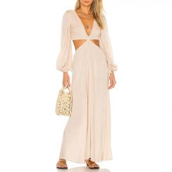 2Pcs Womens V Neck Hollow Waist Slimming Long Dresses