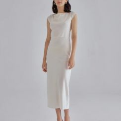 2Pcs Backless Satin Silk Elegant Midi Long Dress for Ladies