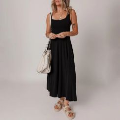 2Pcs Elegant Black Flared Midi Dress