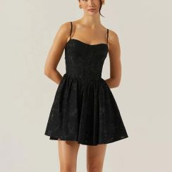 5Pcs Fashion Black Floral Halter Dress