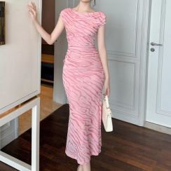 2Pcs Women Striped Printed Elegant Fishtail One piece Dresses