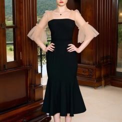 3Pcs Ruffle Wrap Mesh Short Sleeve Dress