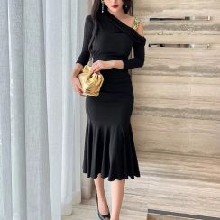 4Pcs Fishtail Hem Slim Casual One Shoulder Dresses