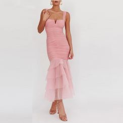 3Pcs Pleated Halter Slim Fishtail Dress