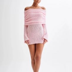 2Pcs Womens Sexy Long Sleeve Strapless Mini Dresses 