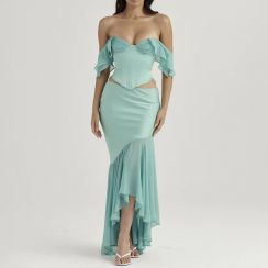 Vintage Corseted Luxurious Satin Skirt Two Piece Set