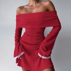 8Pcs Long Sleeve Dresses Women off Shoulder Dress